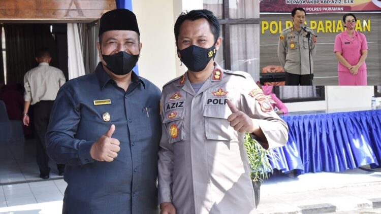 Wawako Mardison Mahyudin bersama Kapolres Pariaman yang baru AKBP Abdul Aziz.