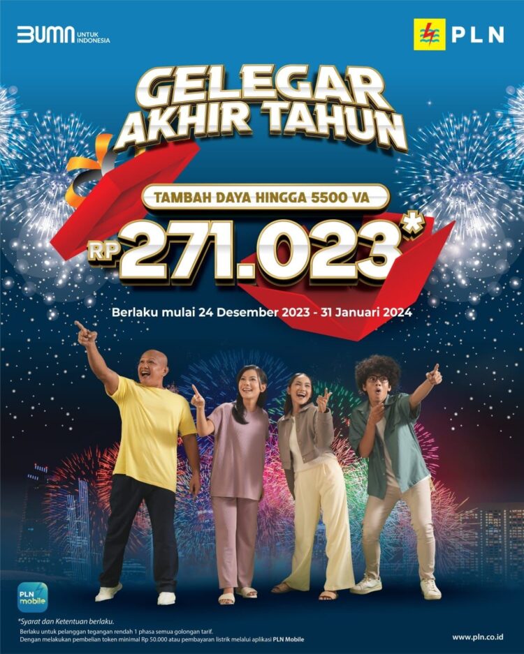 PROMO—PLN memberikan promo tambah daya lewat program Gelegar Akhir Tahun 2023.