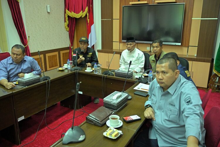 DISKUSI— Gubernur Sumbar Mahyeldi saat menerima Ketua Regional APDI Sumbar di Istana Gubernuran Sumbar, Kamis (23/5). APDI siap membantu pemetaaan daerah rawan bencana di Sumbar menggunakan drone.