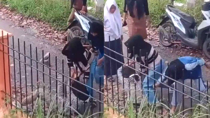 TANGKAPAN LAYAR— Viral di media sosial aksi bullying yang dilakukan oleh siswi SD kepada seorang siswi SMP di Nagari Saniang Baka, Kecamatan X Koto Singkarak, Kabupaten Solok.