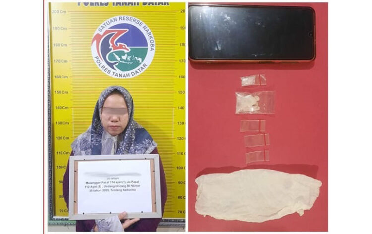 PENGEDAR— Pelaku VA yang terlibat peredaran sabu ditangkap jajaran Satresnarkoba Polres Tanahdatar.