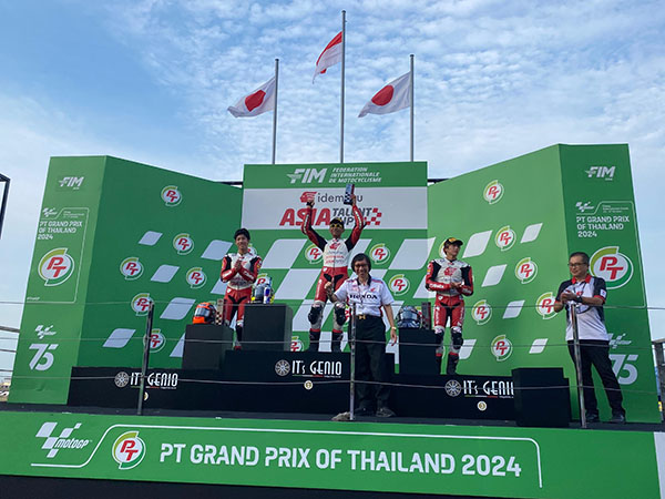 NAIK PODIUM-Pebalap binaan Astra Honda Motor, Muhammad Kiandra Ramadhipa menorehkan kemenangan gemilang di balapan pertama IATC 2024 di Chang International Circuit, Buriram.