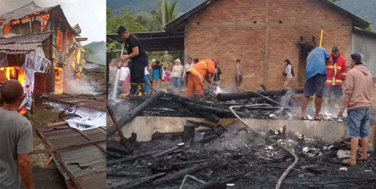 KEBAKARAN— Kondisi bangunan rumah dan bengkel yang mengalami kebakaran di Kapolo Koto, Nagari Bayua, Kecamatan Tanjung Raya, Kabupaten Agam.