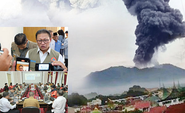 Rapat mendadak dengan BNPB dan instansi terkait membahas erupsi Gunung Marapi di Istana Gubernuran.