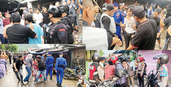 PENGGEREBEKAN— Ratusan  Polisi yang dipimpin Dirresnarkoba Polda Sumbar Kombes Pol Nicko A Setiawan melakukan penggerebekan di Pasar Gaung yang diduga sebagai kampung narkoba. Berbagai barang bukti berhasil disita dan tujuh orang diamankan.