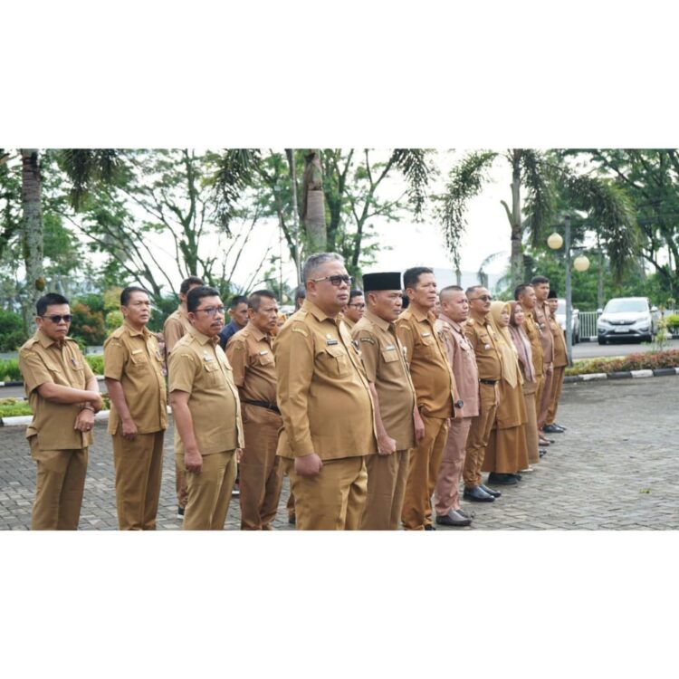 APEL—Terlihat peserta apel gabungan ASN Pemerintah Kabupaten Solok Selatan, Senin (4/11).