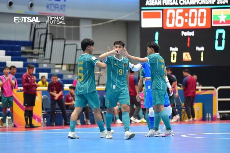 MENANG TELAK— Timnas Futsal Indonesia berjumpa Myanmar pada matchday ketiga Grup B Piala AFF Futsal 2024 di Terminal Hall Nakhon Ratchasima, Rabu (6/11) siang WIB. Indonesia menang dengan skor 5-1 atas sang lawan.