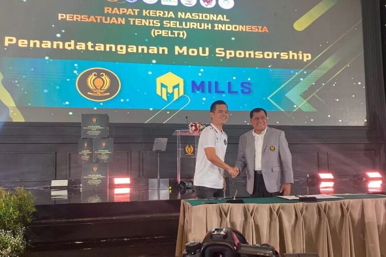 KERJASAMA— PP Pelti (Pengurus Pusat Persatuan Tenis Lapangan Indonesia) resmi bekerja sama dengan produsen apparel asli Indonesia, Mills.