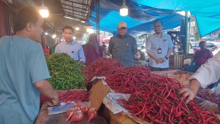 SIDAK—Kepala Perwakilan BI Sumbar melakukan inspeksi mendadak (sidak) untuk memperoleh informasi harga dan jumlah pasokan cabai merah, bawang merah dan beras.