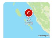 Gempa M 5,7 Guncang Tenggara Tuapejat, Dirasakan Hingga Solok Selatan, Tidak Berpotensi Tsunami